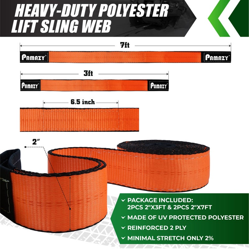 PAMAZY 2PCS 2 x3FT & 2PCS 2 x7FT Supper Sturdy Lift Sling Straps  18800 Pound Capacity Heavy Duty Eye-Eye Nylon Strap for Hoist  2-Ply Polyester Rigging Straps  Tree Saver Recovery Straps Web Sling - Image 2